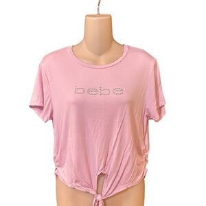 Bebe rhinestone logo tie‎ front top in pink